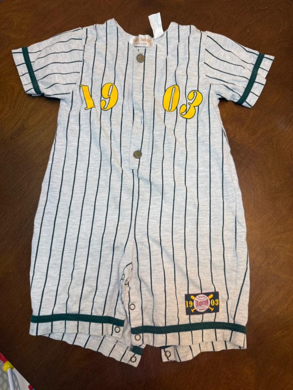 Baby Baseball Stripe One-Piece Bodysuit - Gray with Yellow Accents